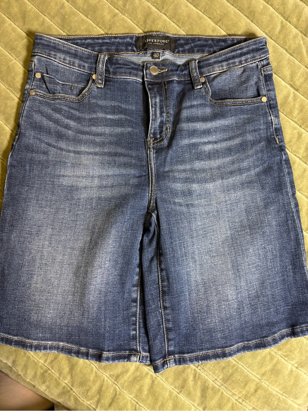 Liverpool Blue Faded Denim Knee-Length Shorts